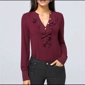 White House Black Market Burgundy Ruffle Blouse size M
